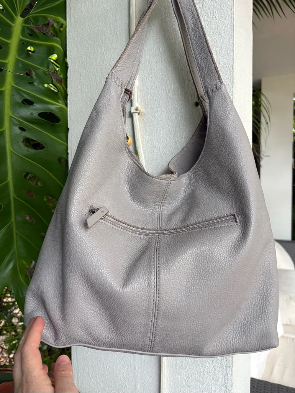 The Sak Huntley Hobo Light Grey Leather Bag with Tassel Accent